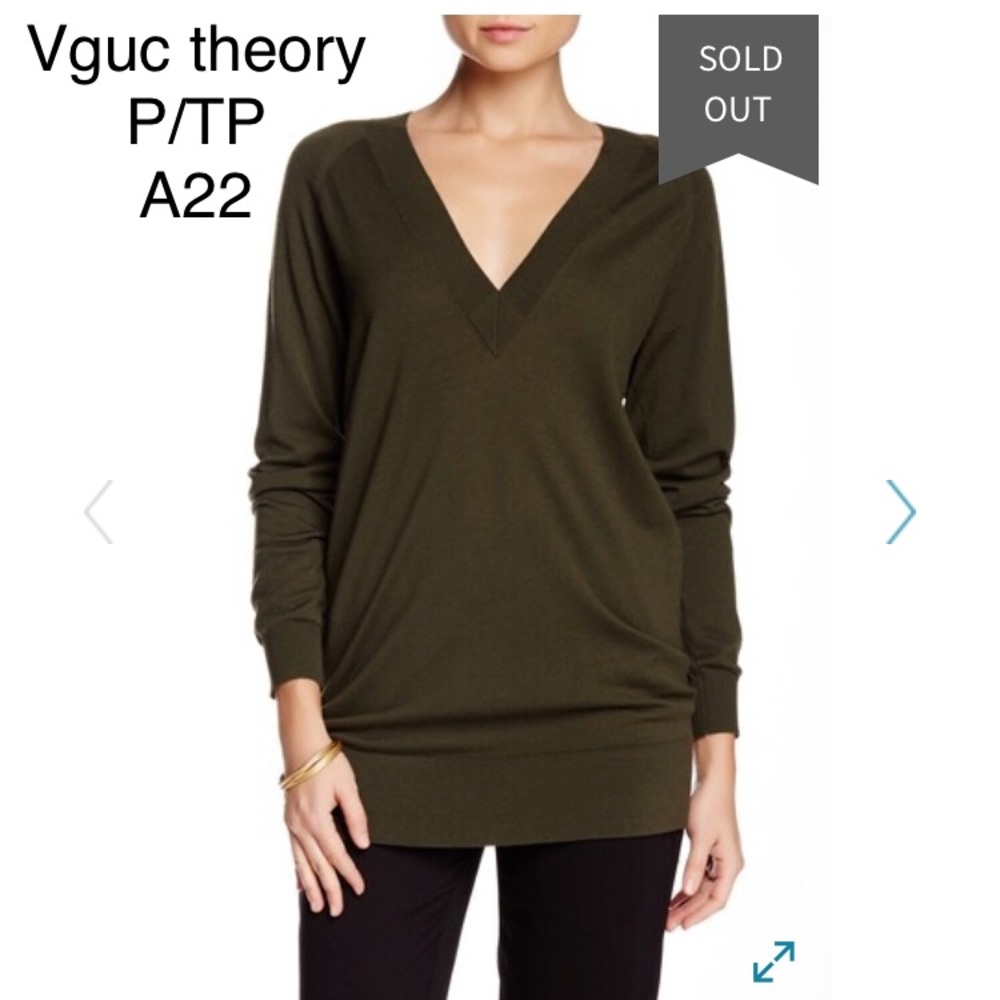 Theory green olive v-neck sweater merino wool blend